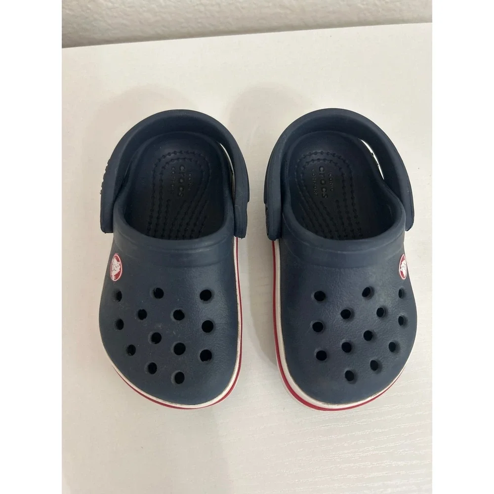 Crocs Sandals Navy Blue Red Stripe Toddler Size 5c